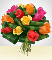 Regalos Corporativos - Bouquet Ensueo: 12 Rosas Multicolores